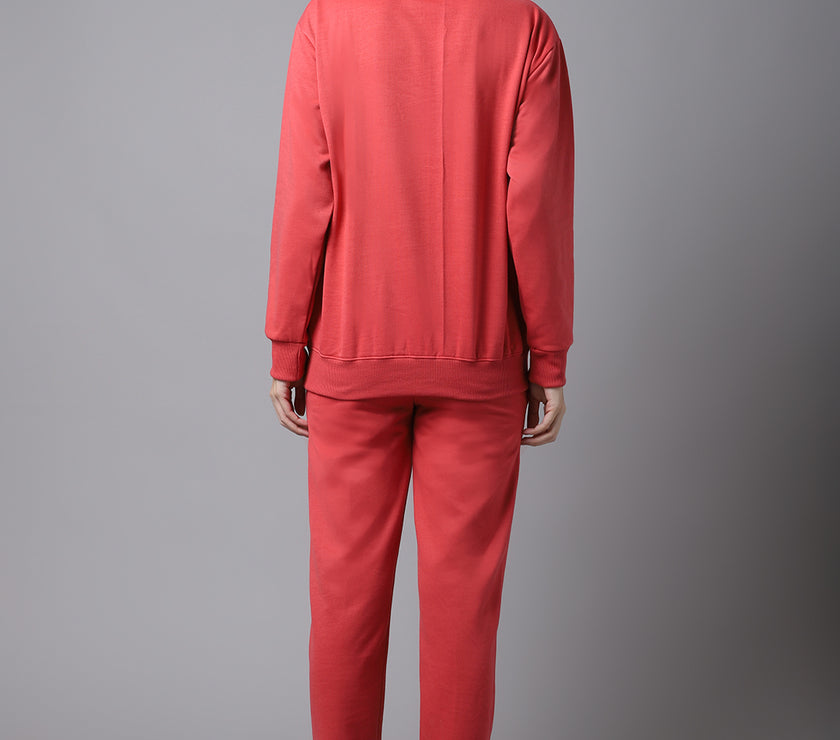Mack Jonney Fleece Printed Pink Tracksuit for Women
