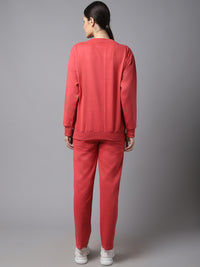 Mack Jonney Fleece Printed Pink Tracksuit for Women