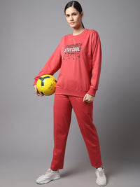 Mack Jonney Fleece Printed Pink Tracksuit for Women