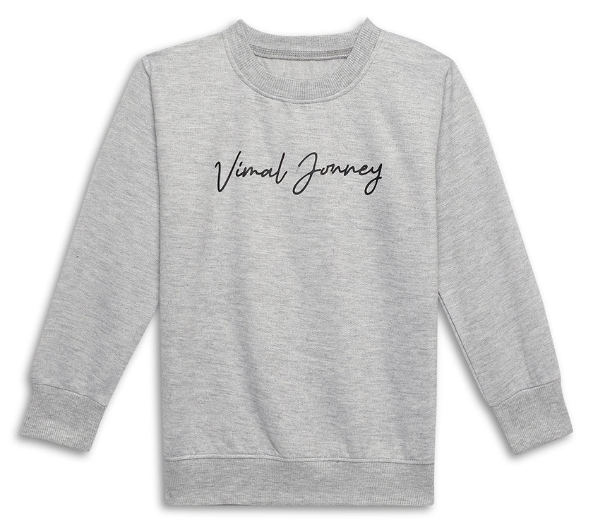 Mack Jonney Grey Melange Printed Round Neck Cotton Fleece Sweatshirt for Kids