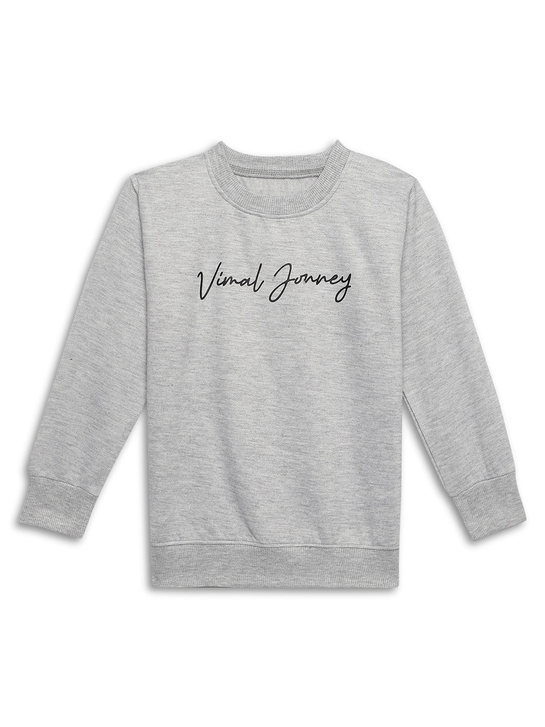 Mack Jonney Grey Melange Printed Round Neck Cotton Fleece Sweatshirt for Kids