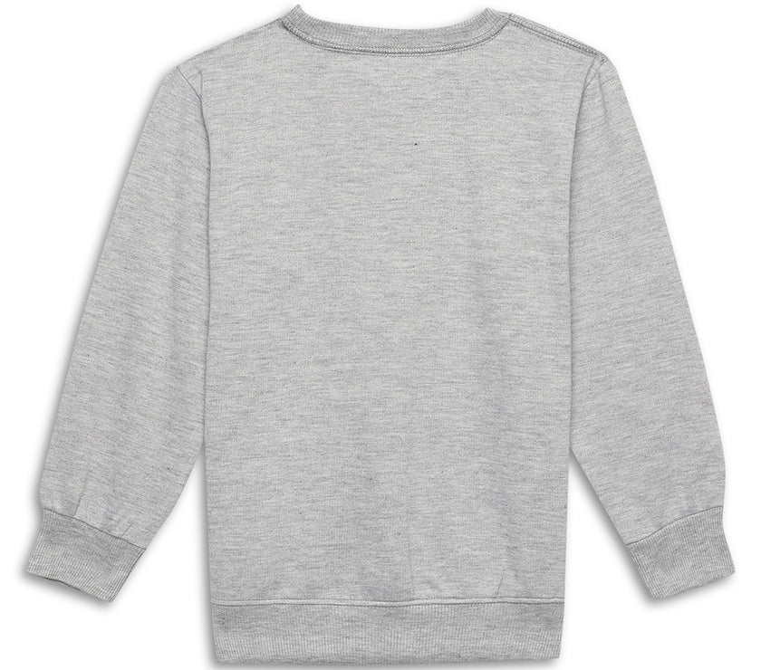 Mack Jonney Grey Melange Printed Round Neck Cotton Fleece Sweatshirt for Kids