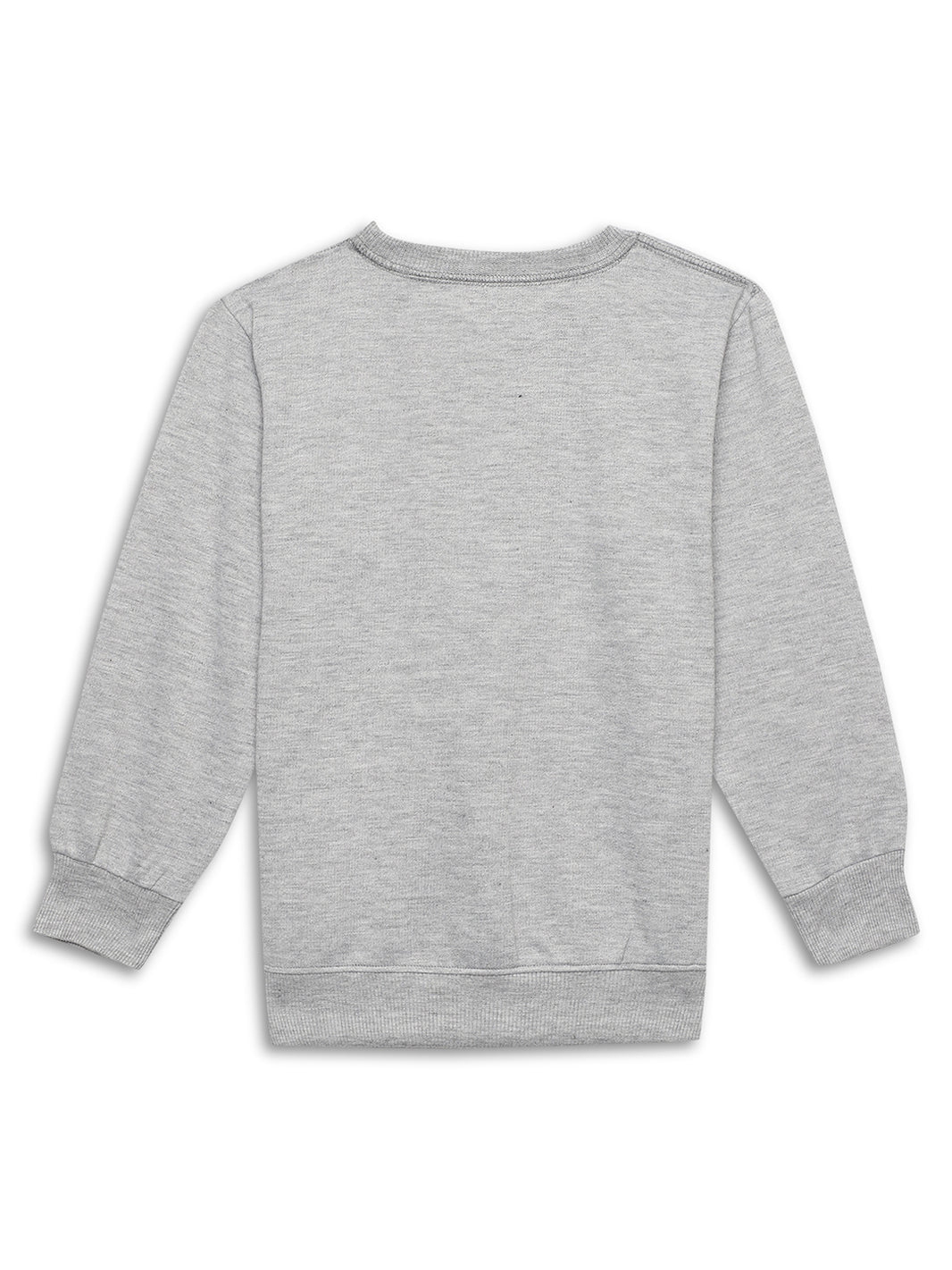 Mack Jonney Grey Melange Printed Round Neck Cotton Fleece Sweatshirt for Kids