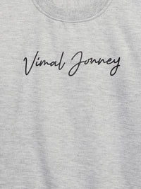 Mack Jonney Grey Melange Printed Round Neck Cotton Fleece Sweatshirt for Kids