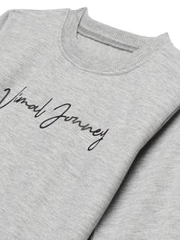 Mack Jonney Grey Melange Printed Round Neck Cotton Fleece Sweatshirt for Kids