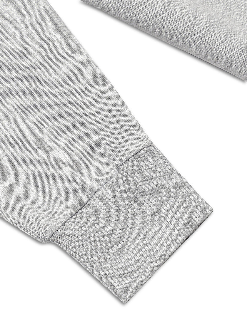 Mack Jonney Grey Melange Printed Round Neck Cotton Fleece Sweatshirt for Kids
