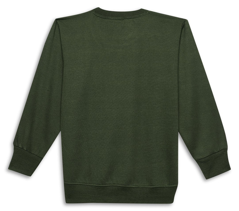 Mack Jonney Olive Printed Round Neck Cotton Fleece Sweatshirt for Kids