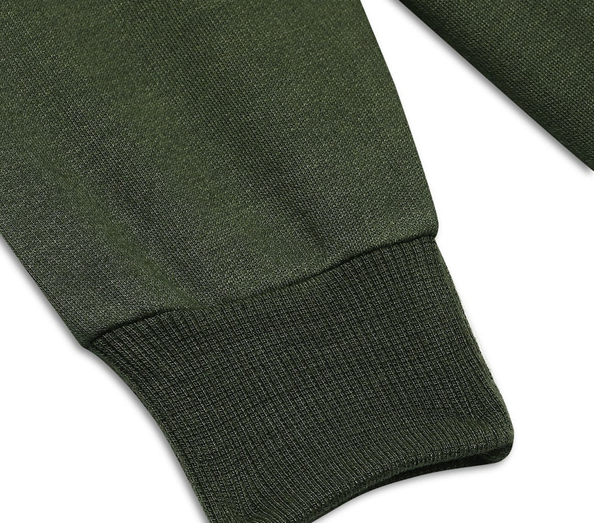 Mack Jonney Olive Printed Round Neck Cotton Fleece Sweatshirt for Kids