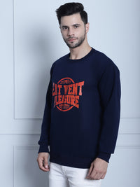 Mack Jonney Navy Blue Printed Round Neck Cotton Fleece Sweatshirt for Men