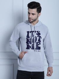 Mack Jonney Grey Melange Printed Hooded Cotton Fleece Sweatshirt for Men