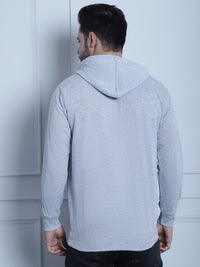 Mack Jonney Grey Melange Printed Hooded Cotton Fleece Sweatshirt for Men