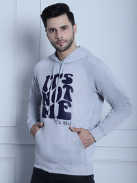 Mack Jonney Grey Melange Printed Hooded Cotton Fleece Sweatshirt for Men