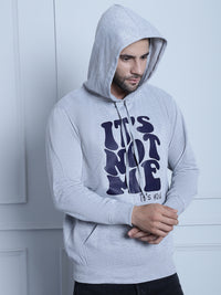 Mack Jonney Grey Melange Printed Hooded Cotton Fleece Sweatshirt for Men