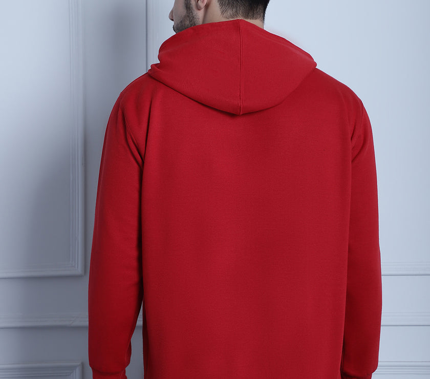 Mack Jonney Maroon Printed Hooded Cotton Fleece Sweatshirt for Men