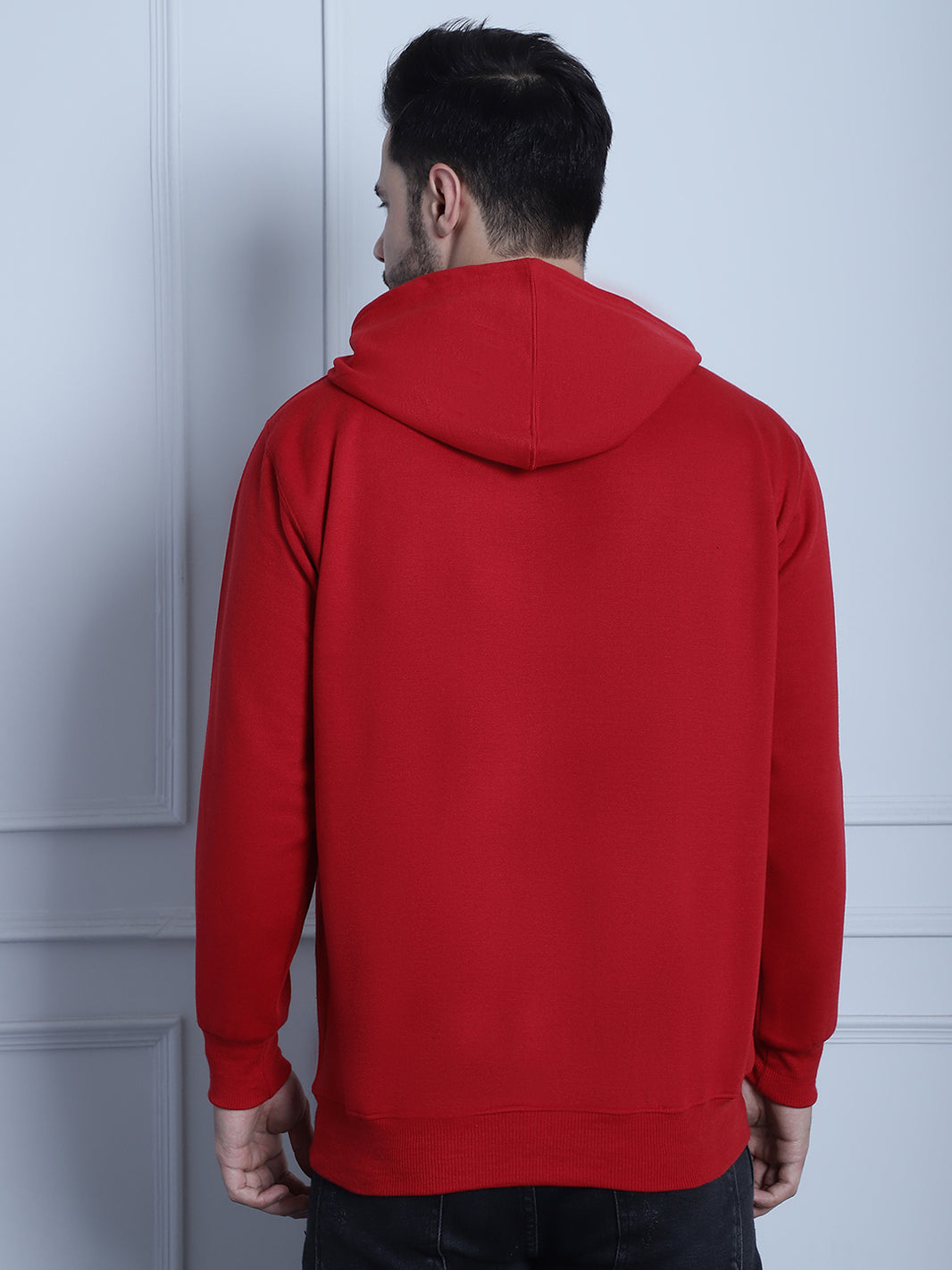 Mack Jonney Maroon Printed Hooded Cotton Fleece Sweatshirt for Men