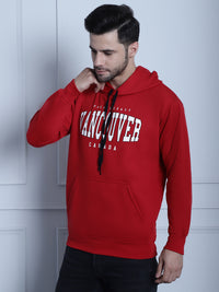 Mack Jonney Maroon Printed Hooded Cotton Fleece Sweatshirt for Men