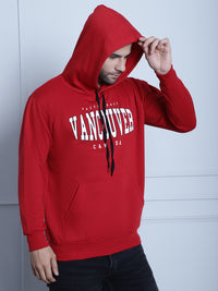 Mack Jonney Maroon Printed Hooded Cotton Fleece Sweatshirt for Men
