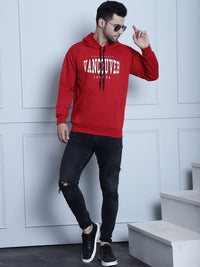 Mack Jonney Maroon Printed Hooded Cotton Fleece Sweatshirt for Men
