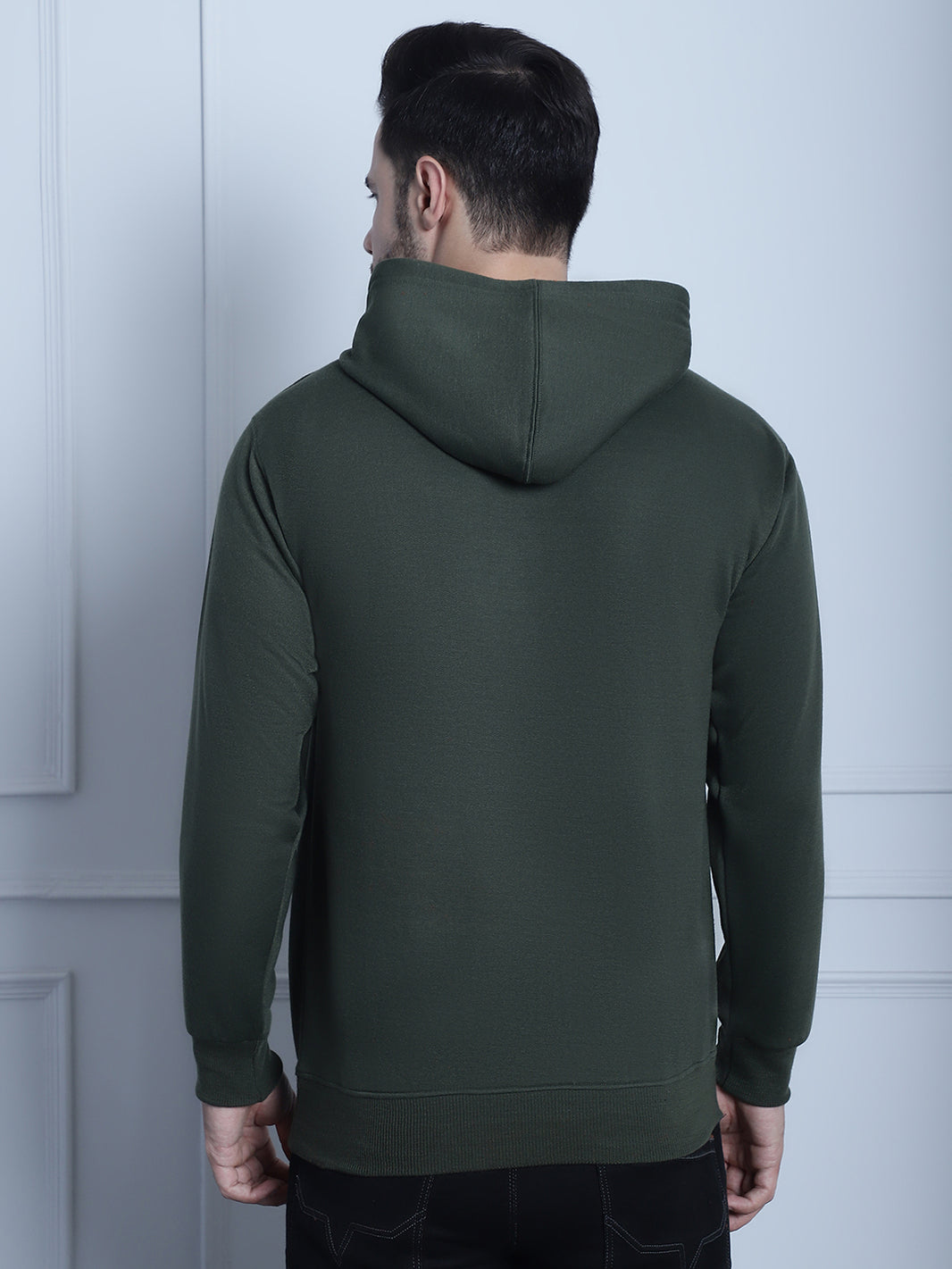 Mack Jonney Olive Printed Hooded Cotton Fleece Sweatshirt for Men