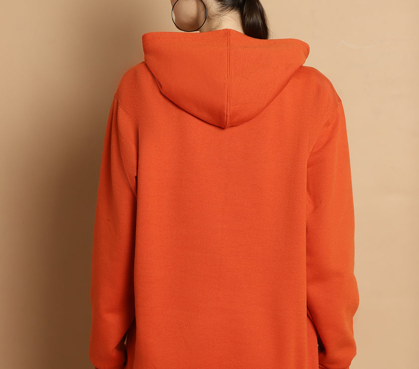 Mack Jonney Rust Printed Hooded Cotton Fleece Sweatshirt for Women