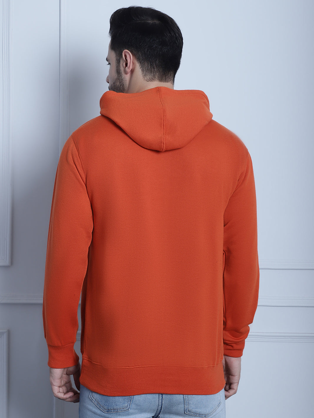 Mack Jonney Rust Printed Hooded Cotton Fleece Sweatshirt for Men
