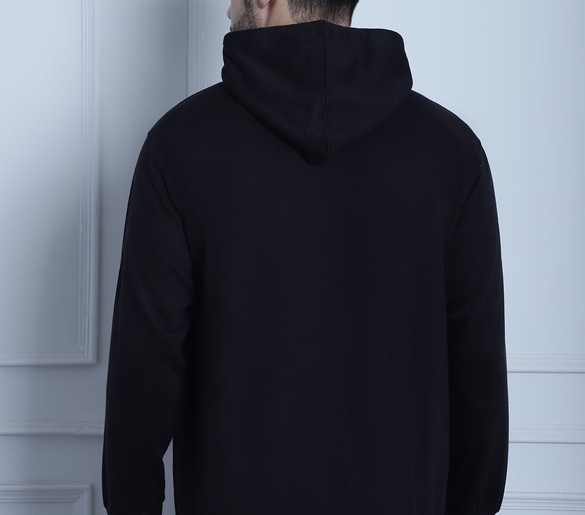 Mack Jonney Black Printed Hooded Cotton Fleece Sweatshirt for Men