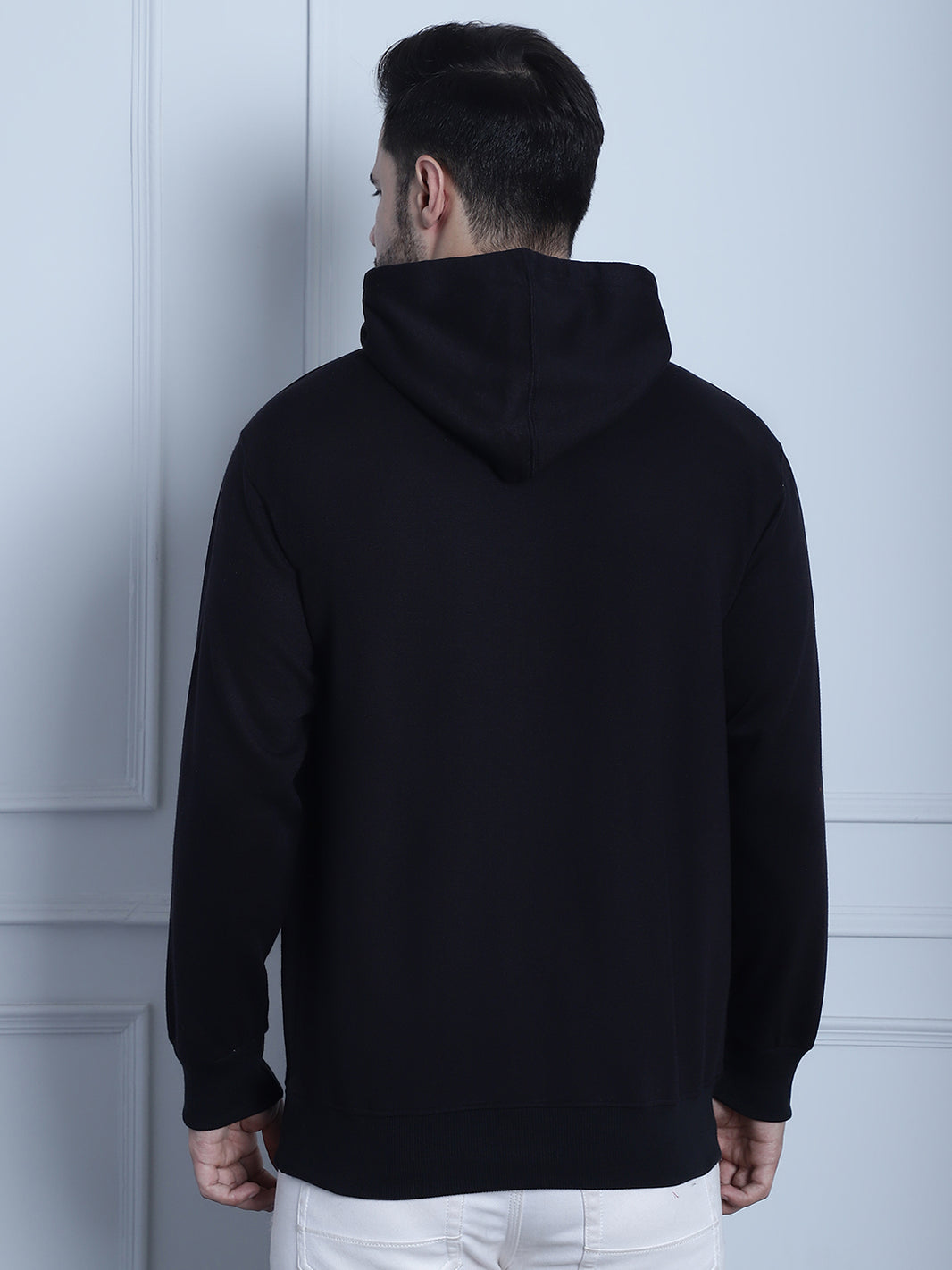 Mack Jonney Black Printed Hooded Cotton Fleece Sweatshirt for Men