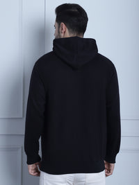 Mack Jonney Black Printed Hooded Cotton Fleece Sweatshirt for Men