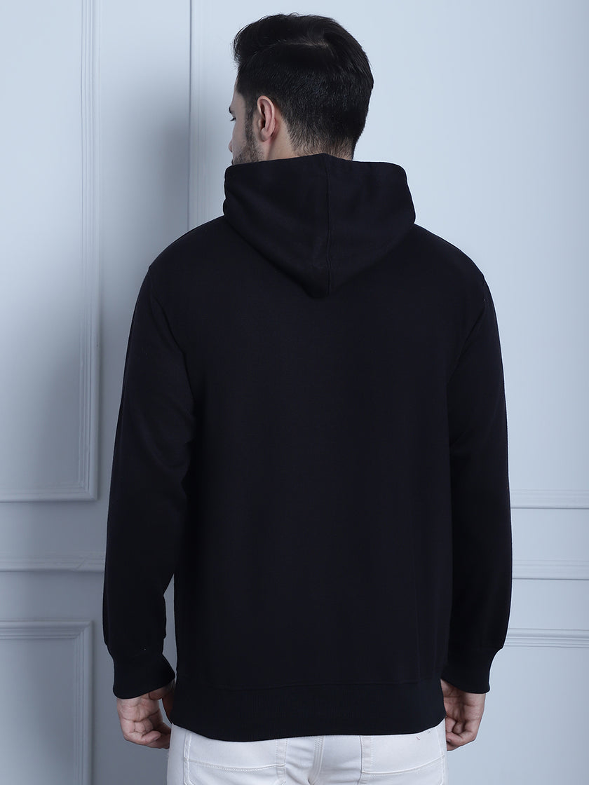Mack Jonney Black Printed Hooded Cotton Fleece Sweatshirt for Men