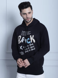 Mack Jonney Black Printed Hooded Cotton Fleece Sweatshirt for Men