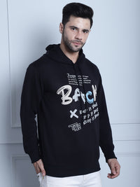Mack Jonney Black Printed Hooded Cotton Fleece Sweatshirt for Men