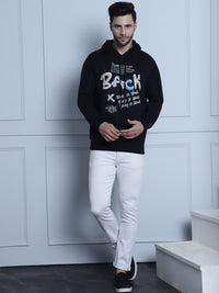 Mack Jonney Black Printed Hooded Cotton Fleece Sweatshirt for Men