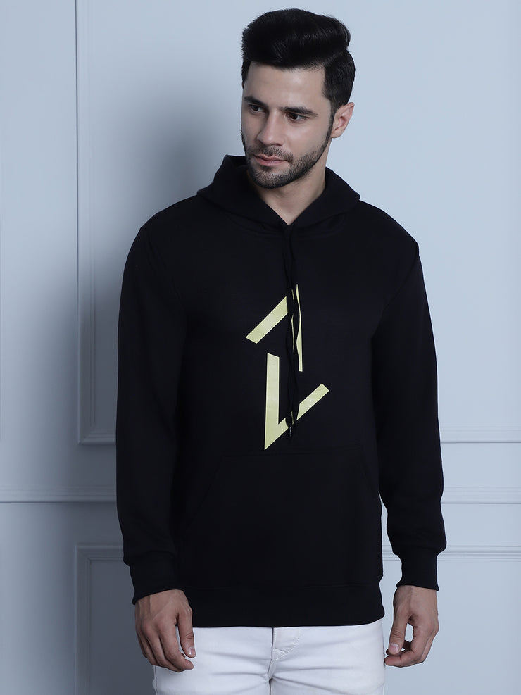 Mack Jonney Black Printed Hooded Cotton Fleece Sweatshirt for Men