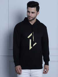Mack Jonney Black Printed Hooded Cotton Fleece Sweatshirt for Men