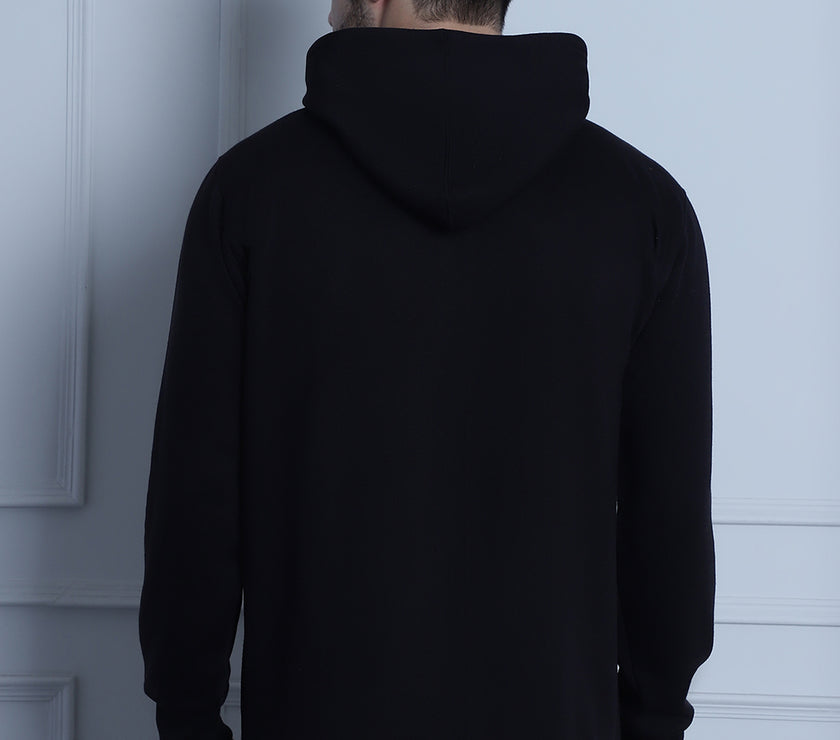 Mack Jonney Black Printed Hooded Cotton Fleece Sweatshirt for Men