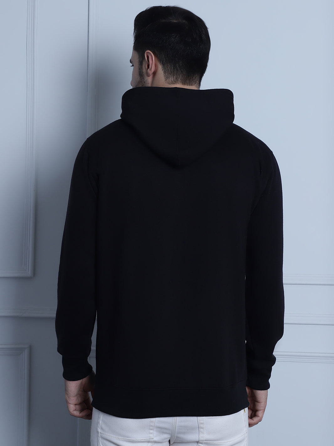 Mack Jonney Black Printed Hooded Cotton Fleece Sweatshirt for Men