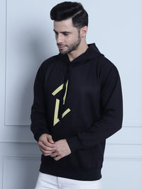 Mack Jonney Black Printed Hooded Cotton Fleece Sweatshirt for Men