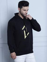 Mack Jonney Black Printed Hooded Cotton Fleece Sweatshirt for Men