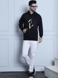 Mack Jonney Black Printed Hooded Cotton Fleece Sweatshirt for Men