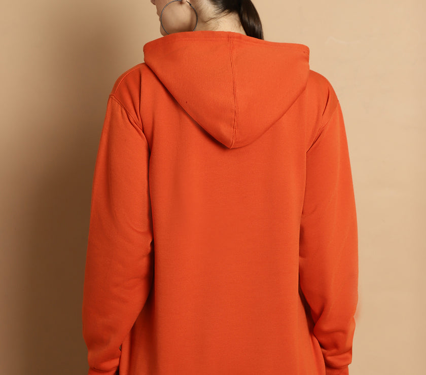 Mack Jonney Rust Printed Hooded Cotton Fleece Sweatshirt for Women