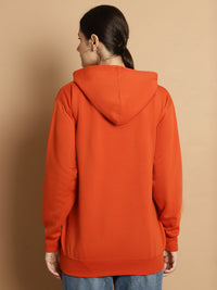 Mack Jonney Rust Printed Hooded Cotton Fleece Sweatshirt for Women