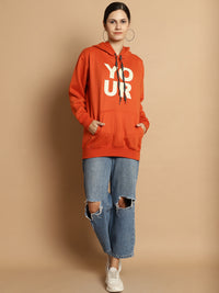 Mack Jonney Rust Printed Hooded Cotton Fleece Sweatshirt for Women