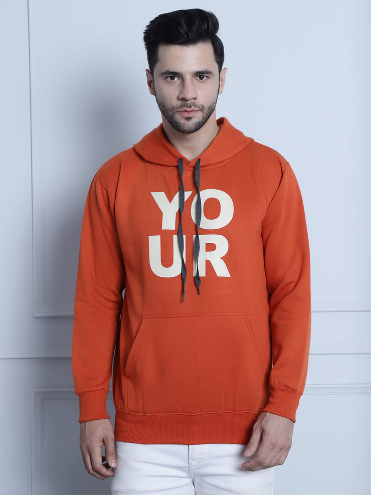 Mack Jonney Rust Printed Hooded Cotton Fleece Sweatshirt for Men