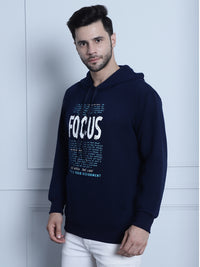 Mack Jonney Navy Blue Printed Hooded Cotton Fleece Sweatshirt for Men