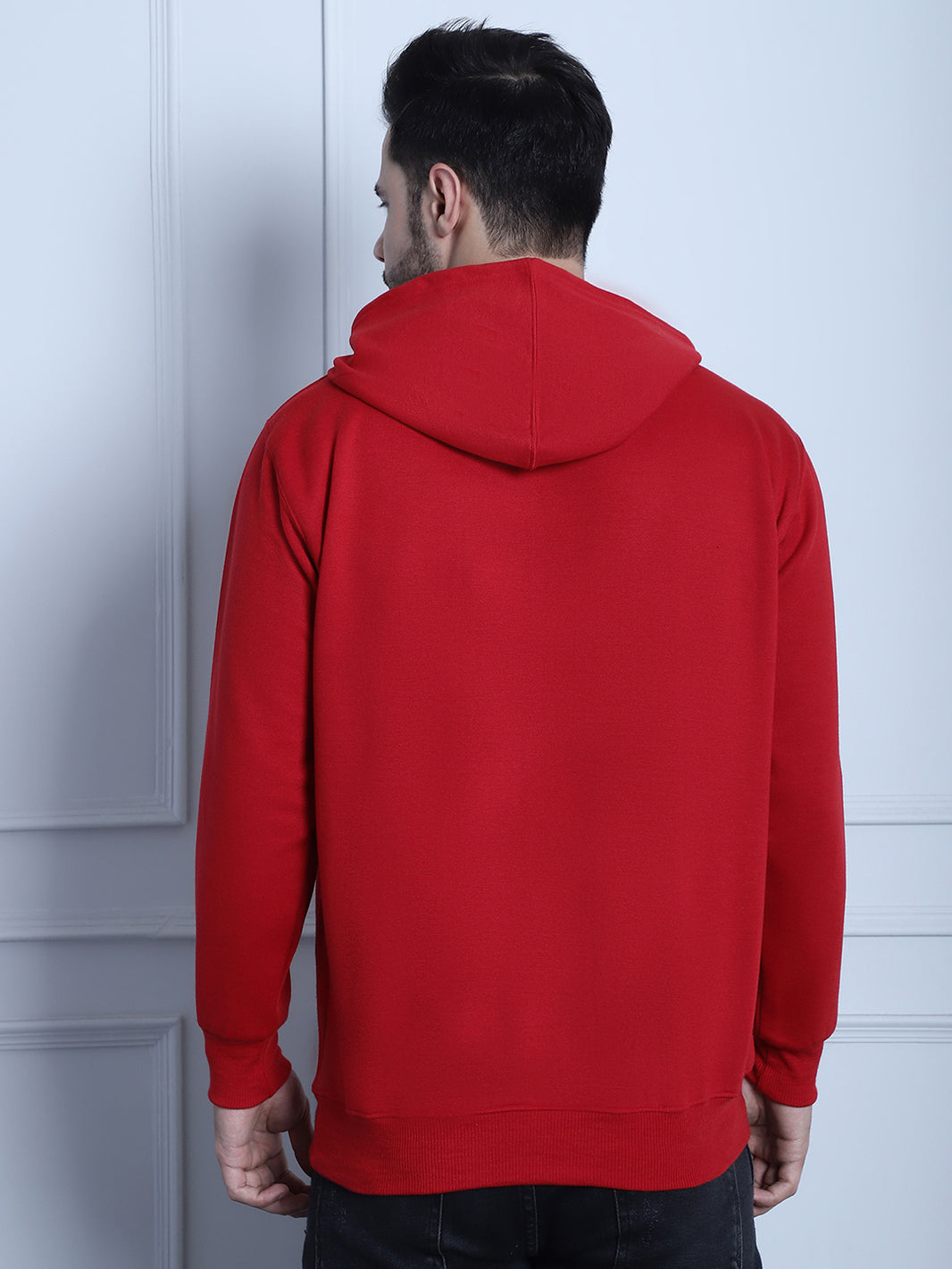 Mack Jonney Maroon Printed Hooded Cotton Fleece Sweatshirt for Men