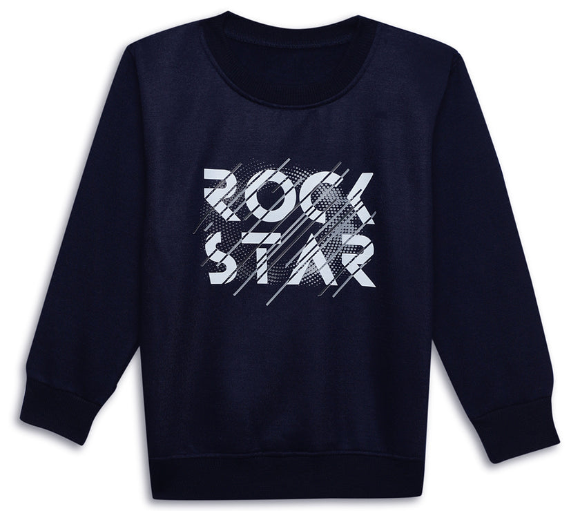 Mack Jonney Navy Blue Printed Round Neck Cotton Fleece Sweatshirt for Kids