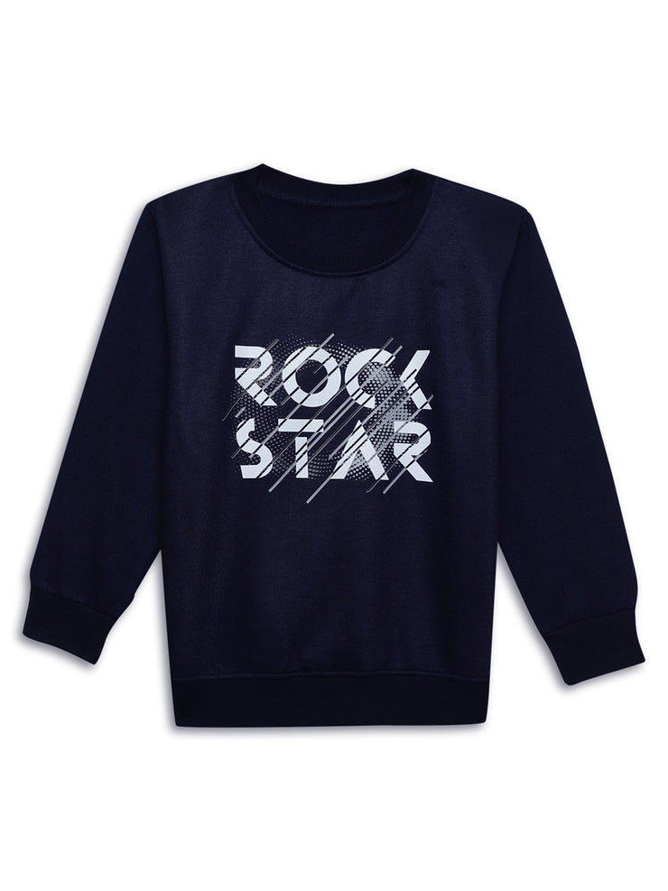 Mack Jonney Navy Blue Printed Round Neck Cotton Fleece Sweatshirt for Kids