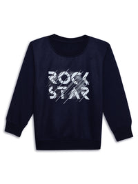 Mack Jonney Navy Blue Printed Round Neck Cotton Fleece Sweatshirt for Kids