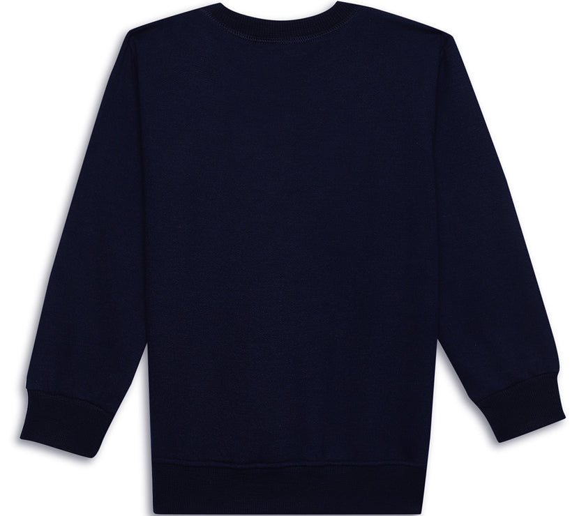 Mack Jonney Navy Blue Printed Round Neck Cotton Fleece Sweatshirt for Kids