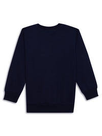 Mack Jonney Navy Blue Printed Round Neck Cotton Fleece Sweatshirt for Kids